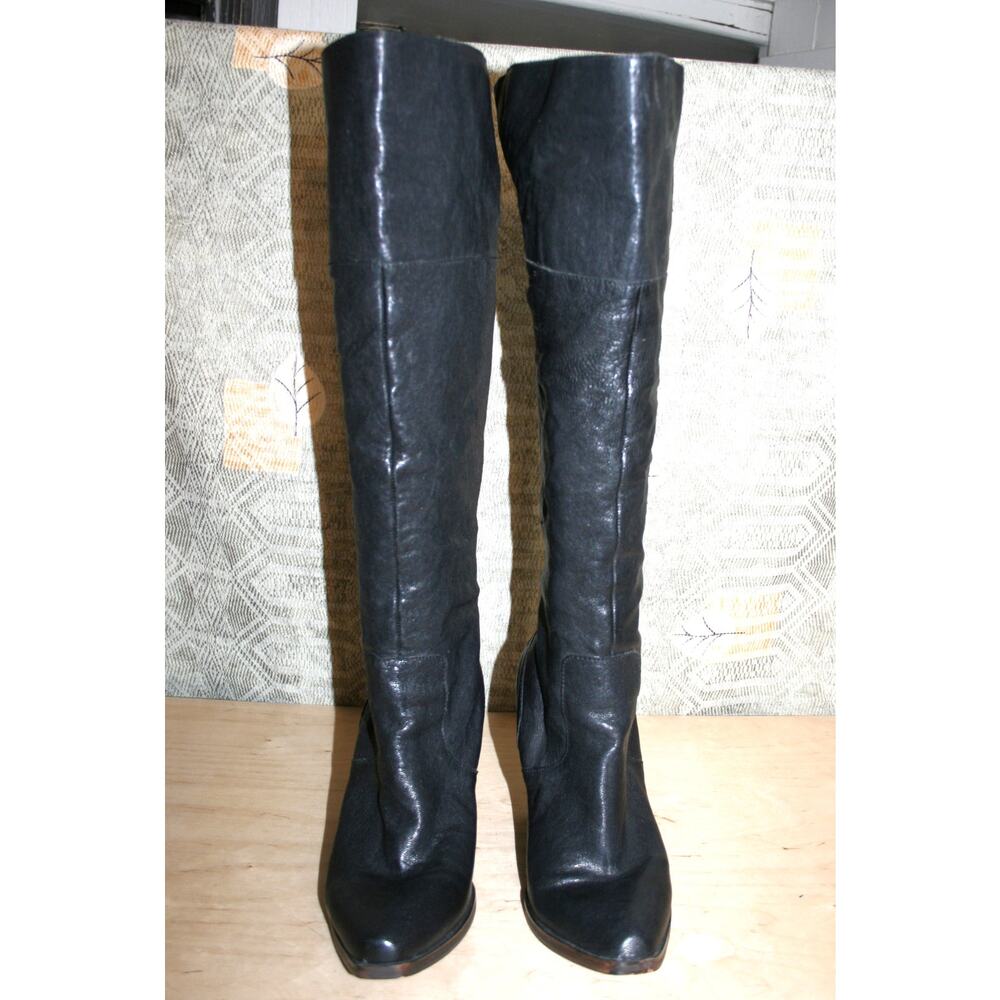 Steve Madden Rockie Black Leather Kniee High Boots Heels 11 B